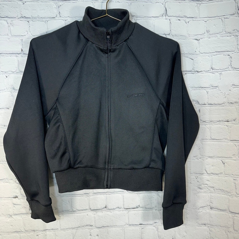 NWOT Nike x SKIMS Women Black Cropped Track Jacket Mock Neck XS Shine